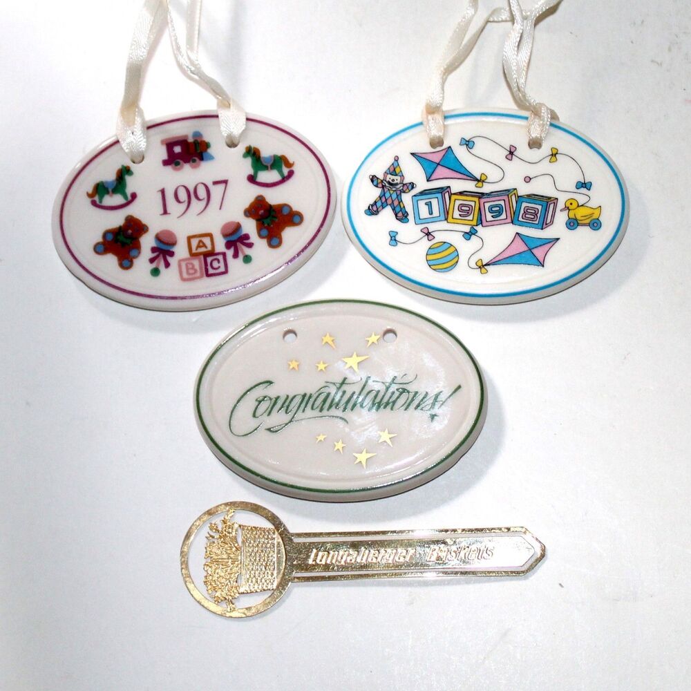 Longaberger Tie-On lot of 3 1997 1998 Congratulations vtg basket accessory clip
